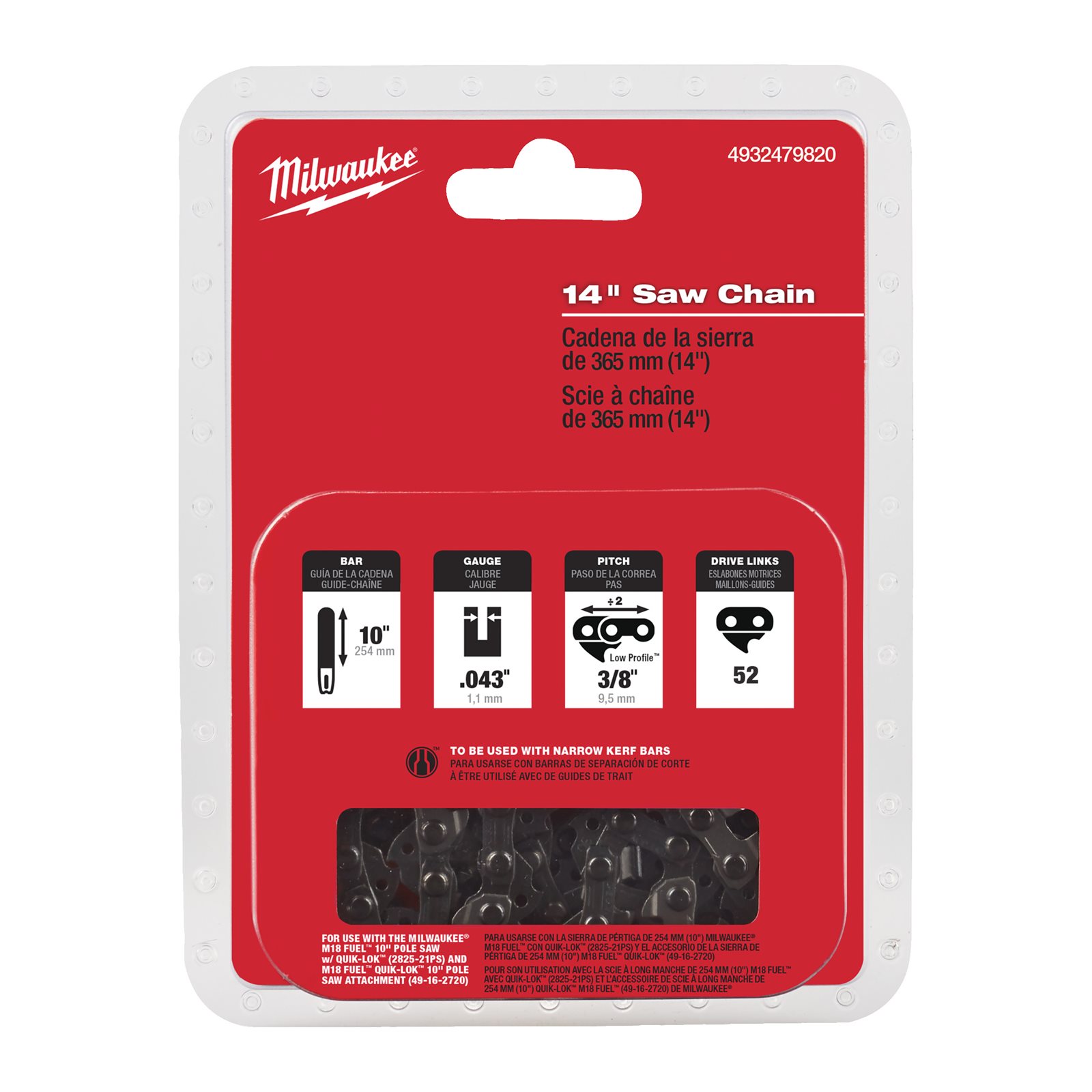 Lanțuri pentru fierăstrău 35 cm 3/8 " 1.1mm Milwaukee
