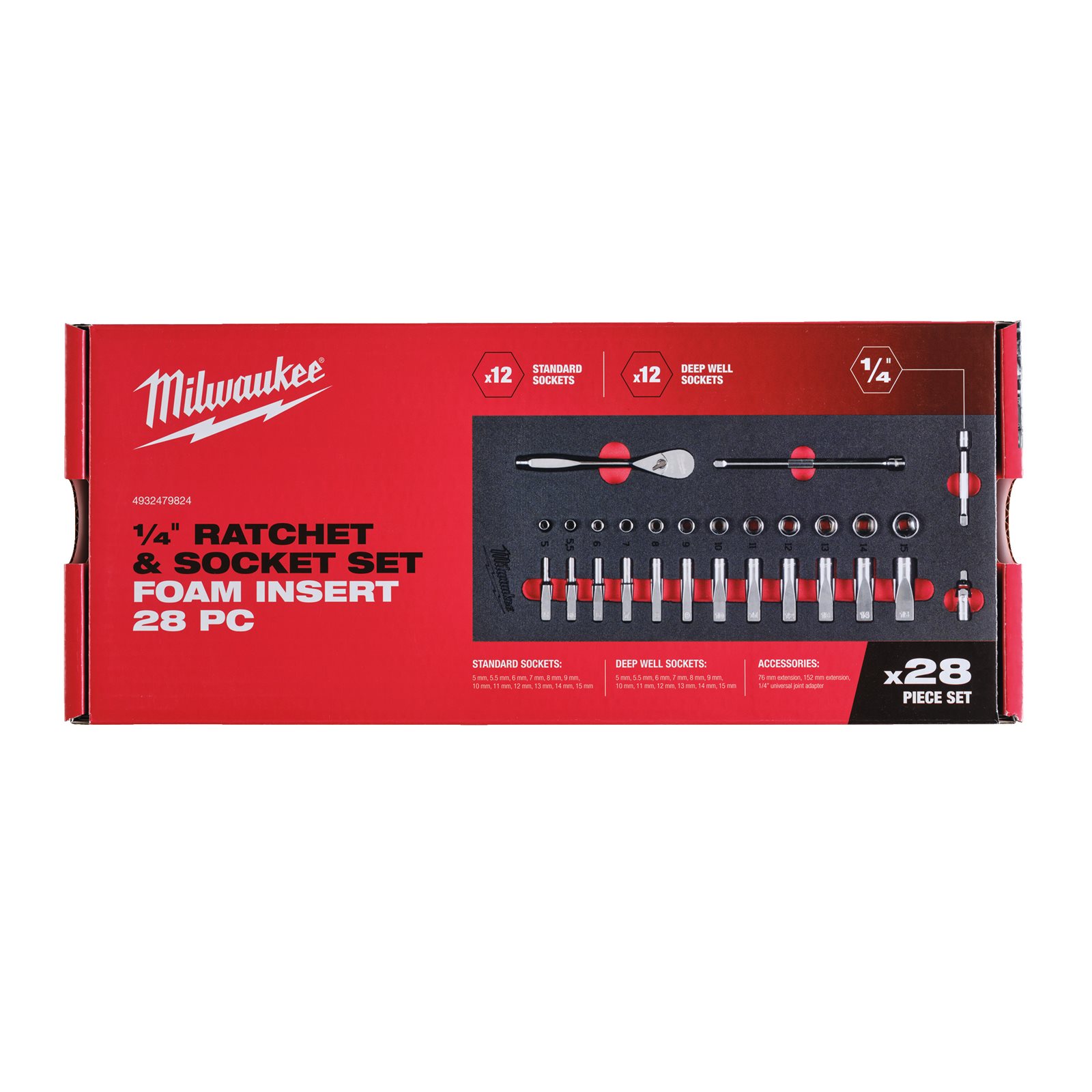 Set inserție spumă 1/4" antrenor cu clichet și chei tubulare Milwaukee - continutul pachetului 1