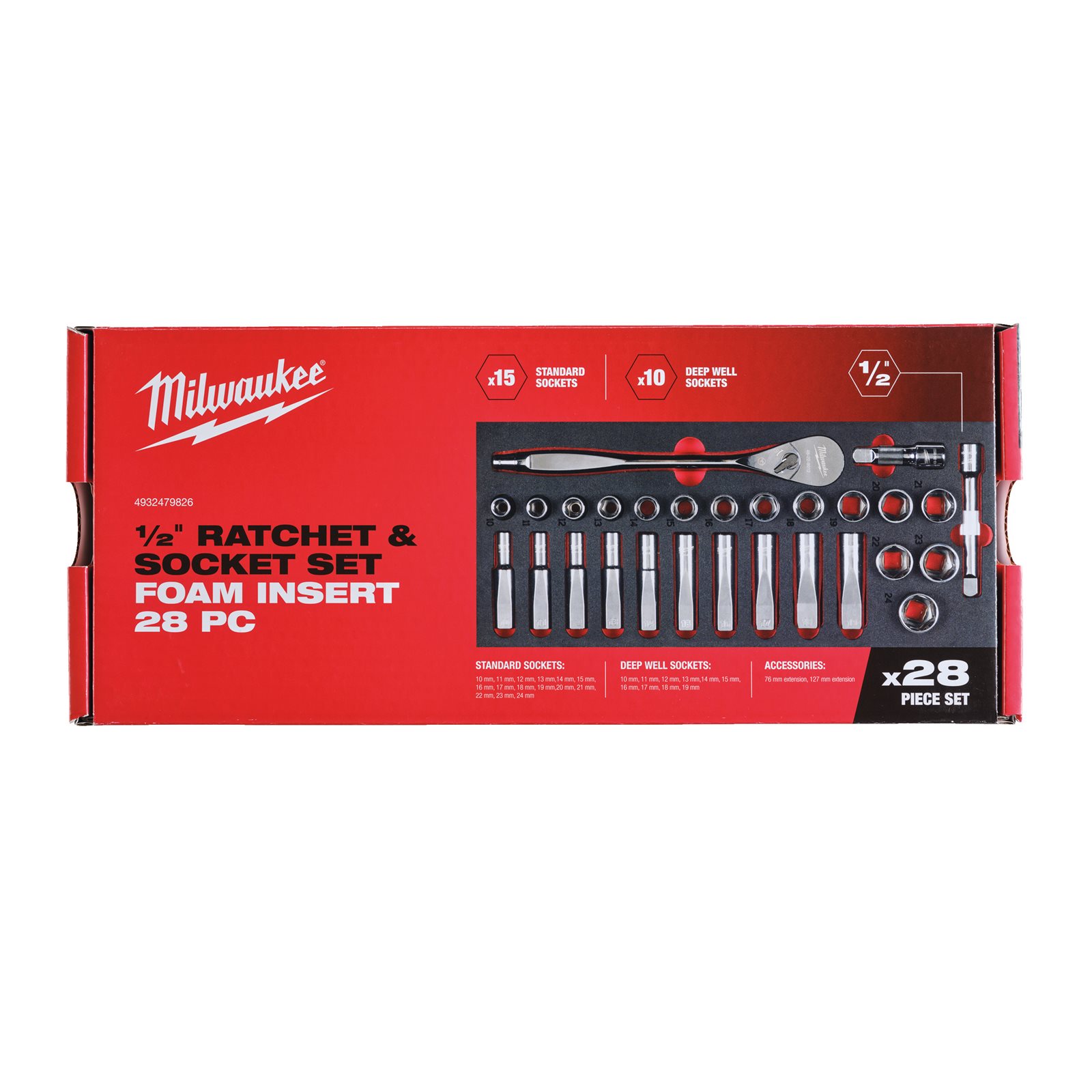 Set inserție spumă 1/2" antrenor cu clichet și chei tubulare Milwaukee - continutul pachetului 1