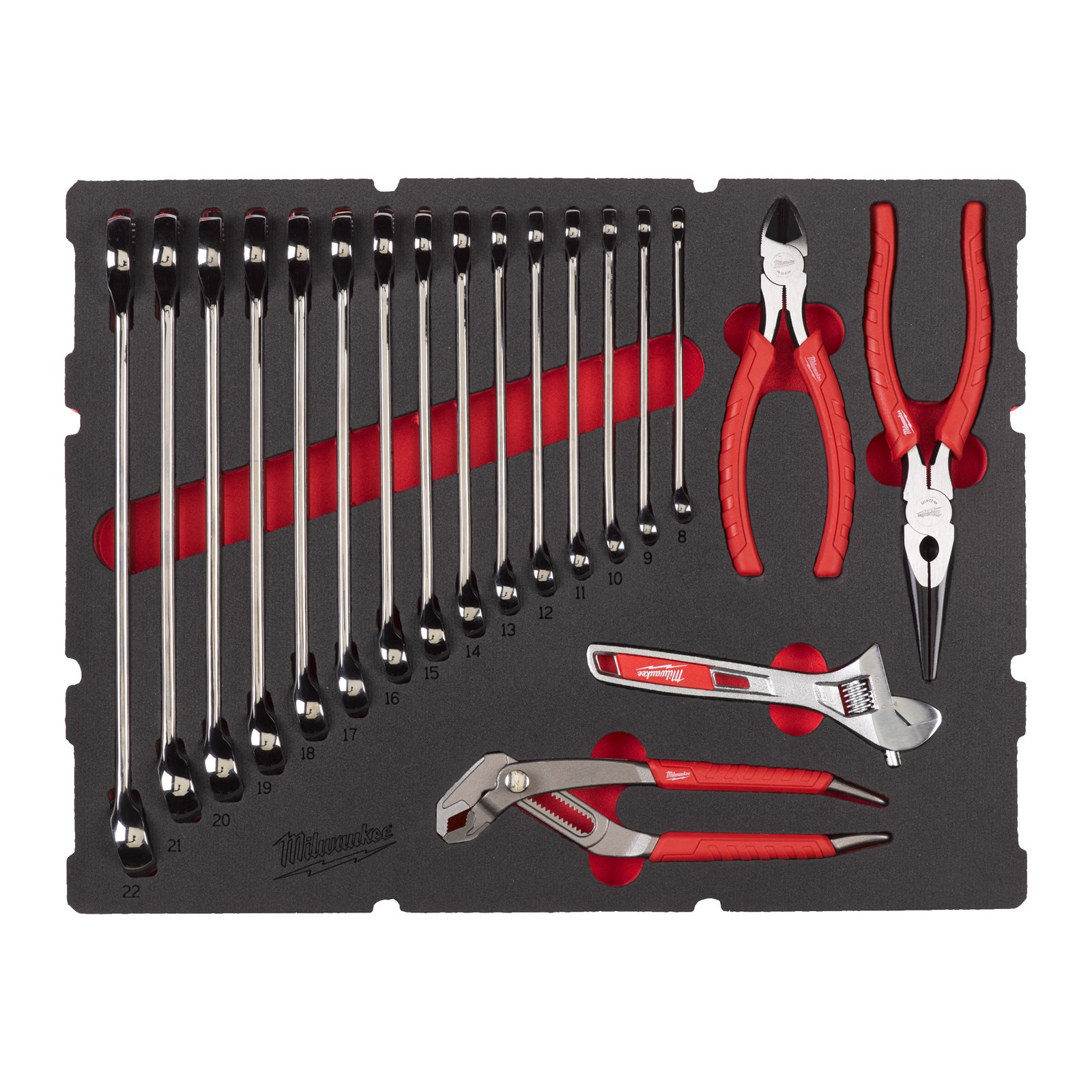 Set inserție spumă PACKOUT chei fixe și clești MAX BITE Milwaukee