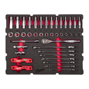 Inserție spumă PACKOUT 55 buc chei combinate, chei combinate cu clichet 3/8" Milwaukee