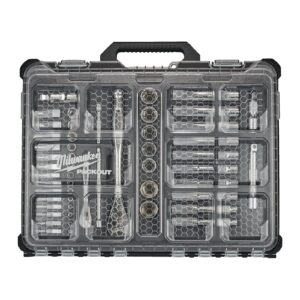 Set chei tubulare 1/4" & 1/2" (63 buc) în organizator îngust PACKOUT Milwaukee
