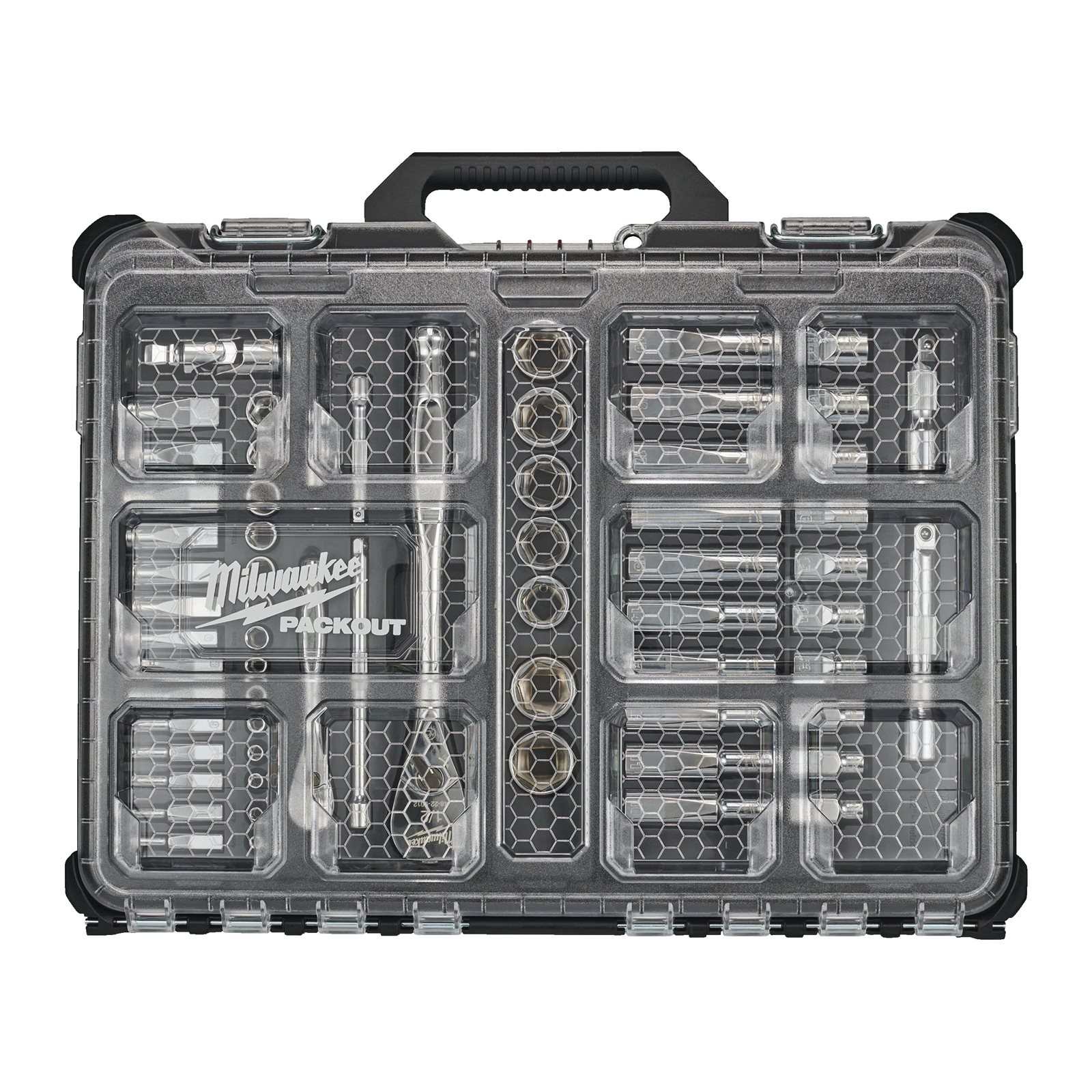 Set chei tubulare 1/4" & 1/2" (63 buc) în organizator îngust PACKOUT Milwaukee