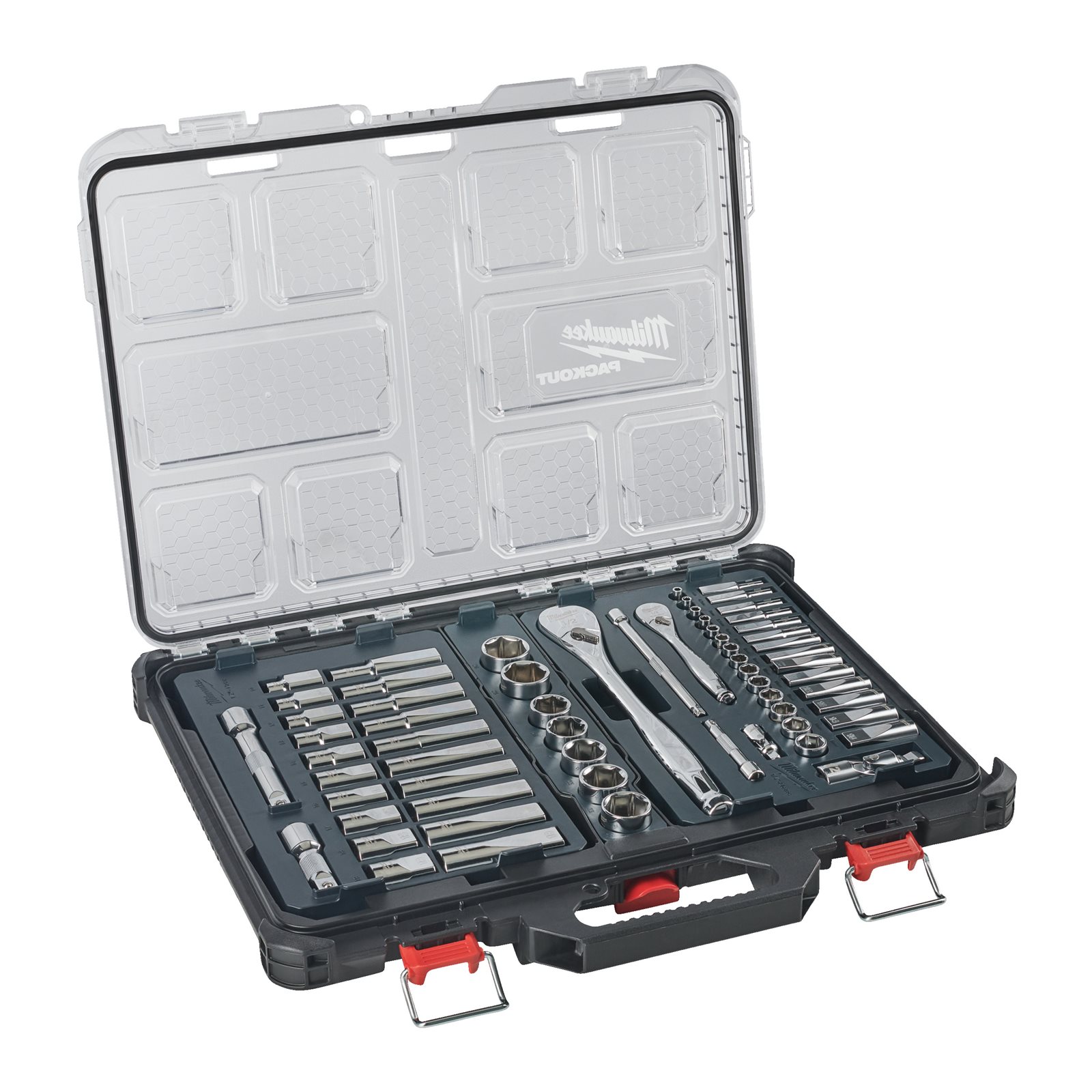 Set chei tubulare 1/4" & 1/2" (63 buc) în organizator îngust PACKOUT Milwaukee - imagine 3