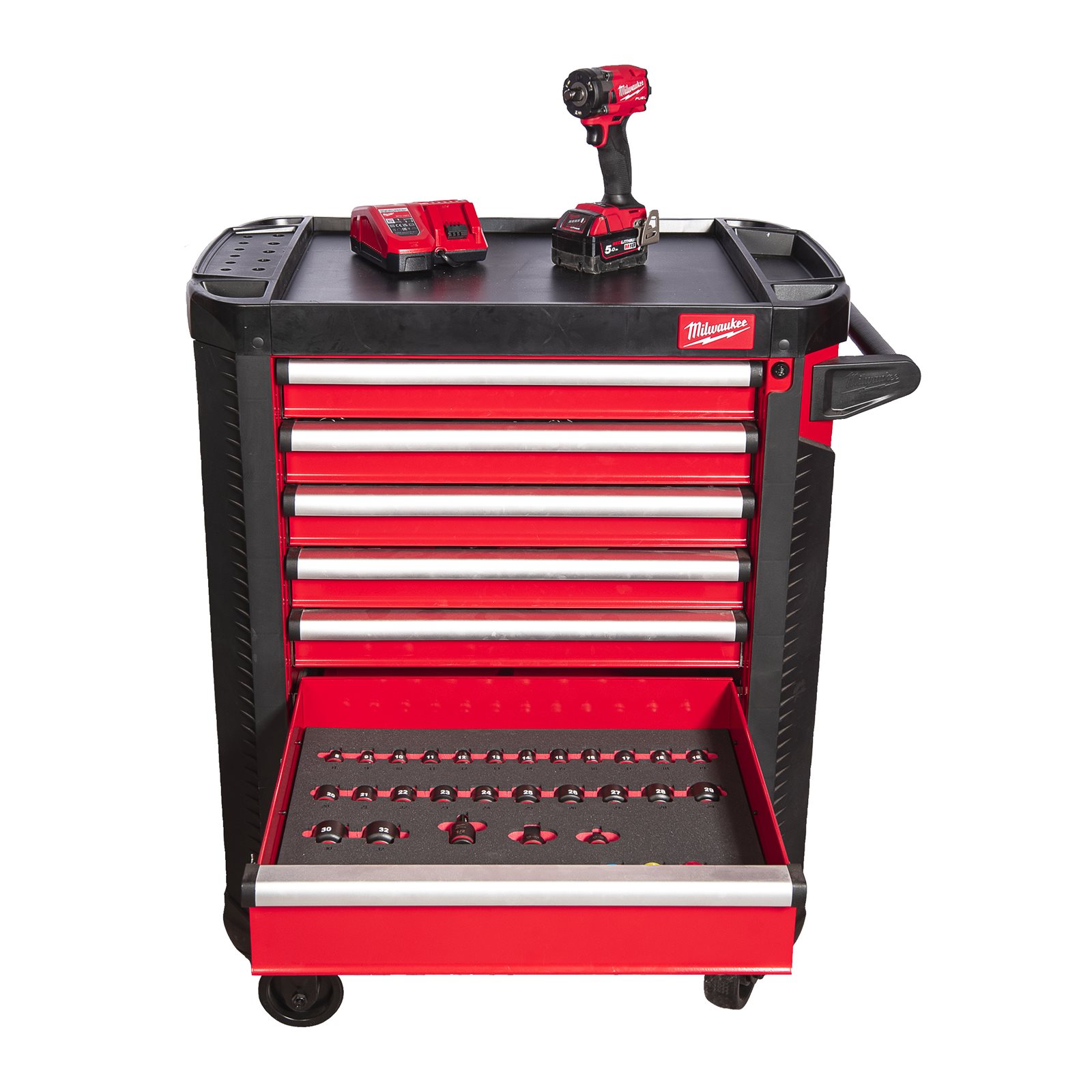 TOOLGUARD Dulap de scule mobil, cu 7 sertare, metalic, 78 cm dotat cu scule, EU Milwaukee 4932493817