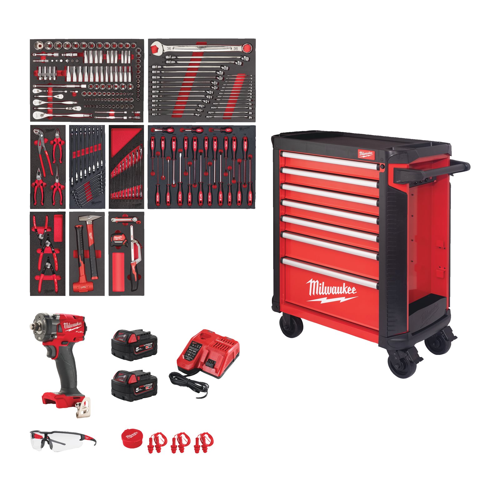 TOOLGUARD Dulap de scule mobil, cu 7 sertare, metalic, 78 cm dotat cu scule, EU Milwaukee 4932493817 - imagine 2