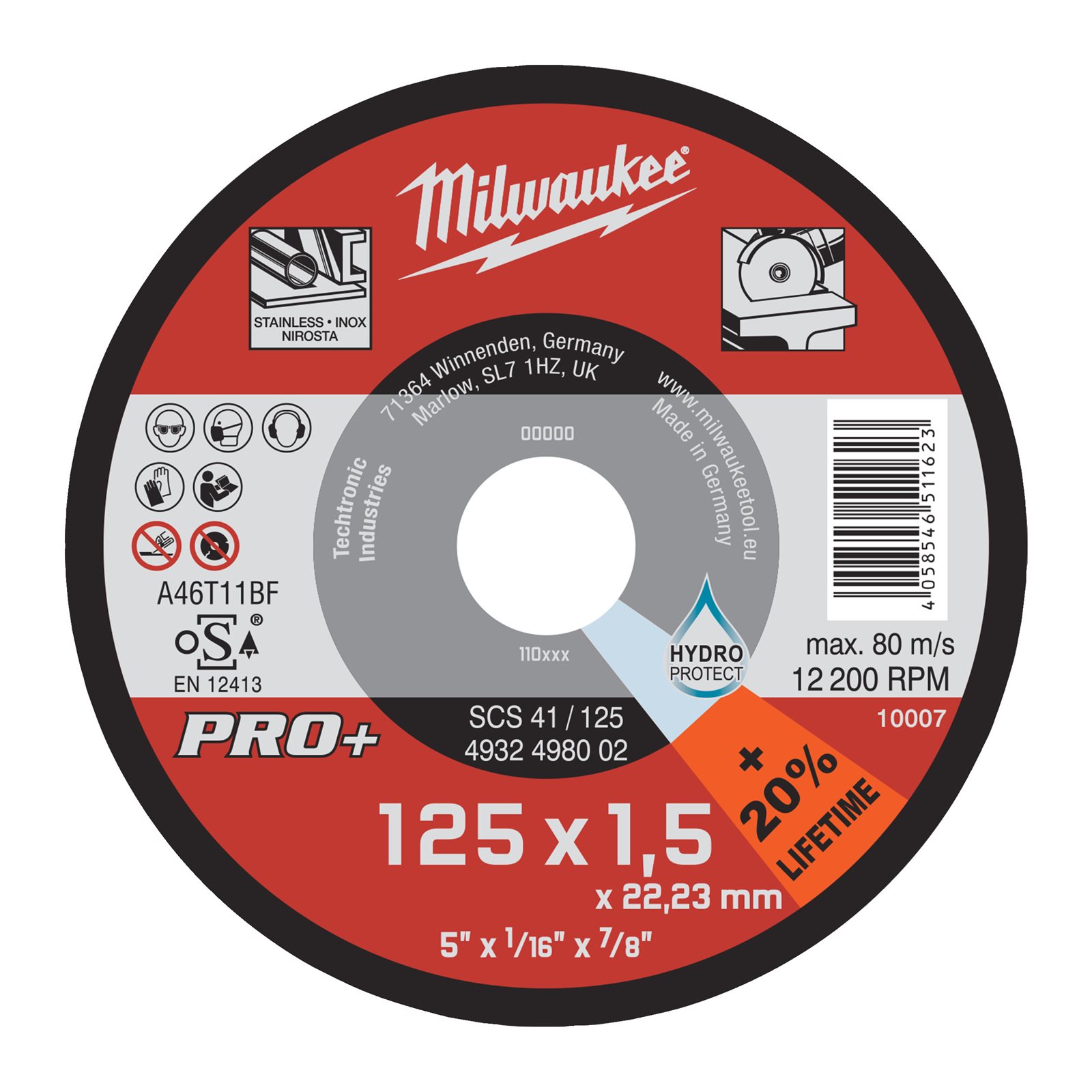 Discuri subțiri PRO+ pentru debitare metal 22 mm Milwaukee 4932498002