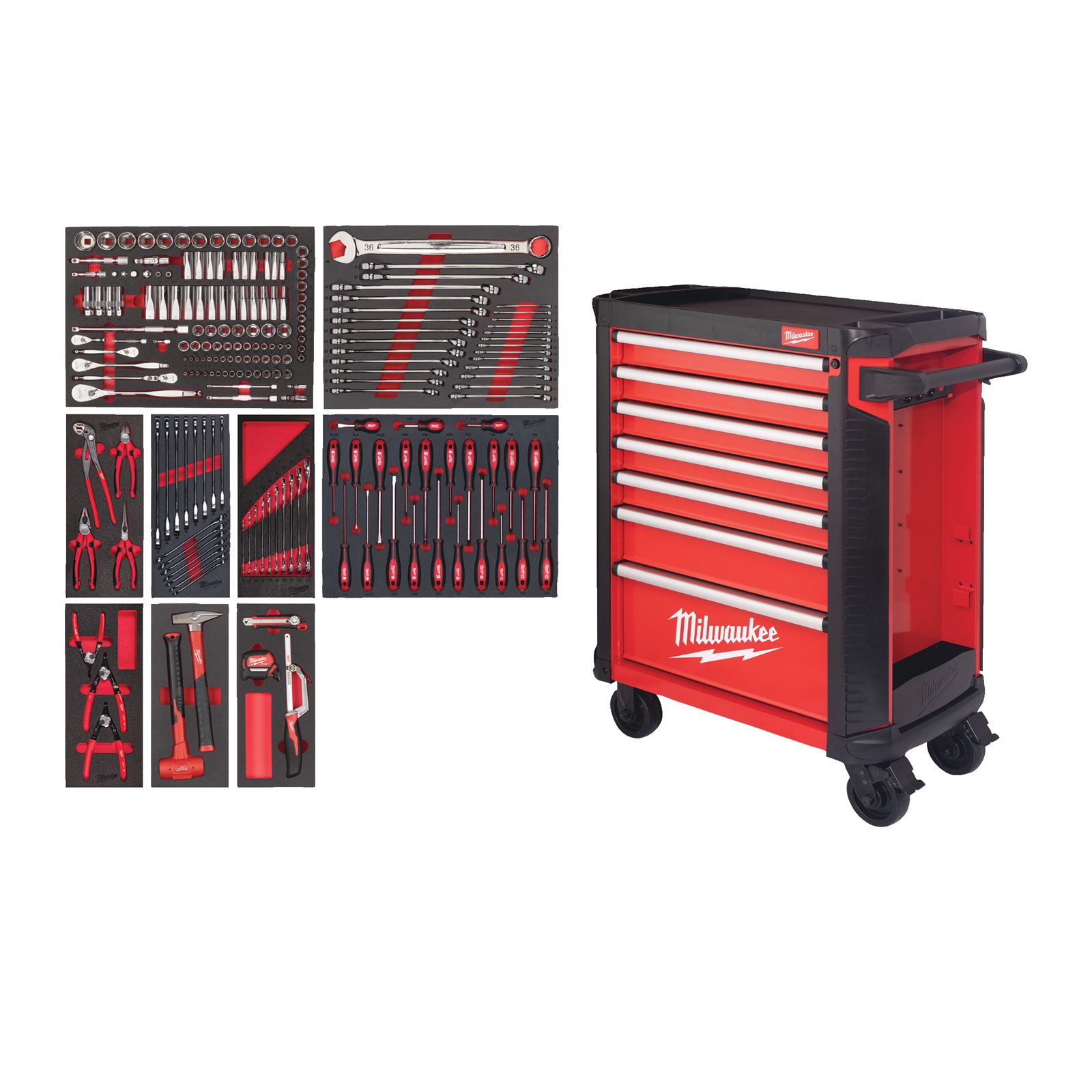 TOOLGUARD Dulap de scule mobil, cu 7 sertare, metalic, 78 cm dotat cu scule, EU Milwaukee 4932498185 - imagine 2
