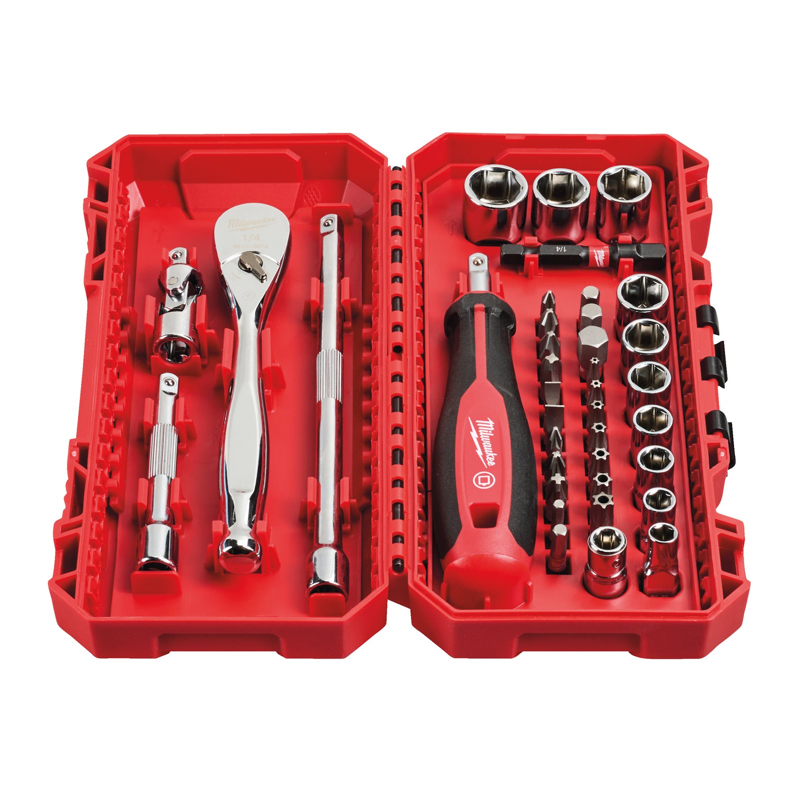Set 1/4" antrenor cu clichet, șurubelniță și chei tubulare 38 buc Milwaukee - imagine 2