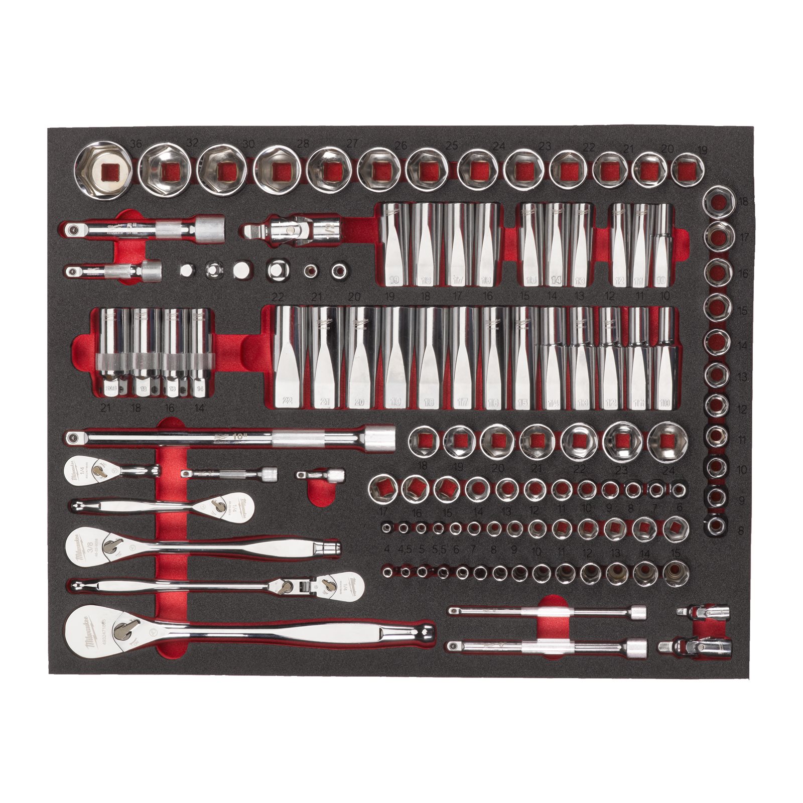 Set inserție spumă goală pentru antrenor cu clichet și tubulare 1/4", 3/8" & 1/2" Milwaukee 4932498518