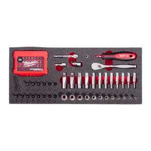 Inserție spumă 76 buc. antrenor cu clichet, biți și chei tubulare 1/4" 76pc Milwaukee 4932499293