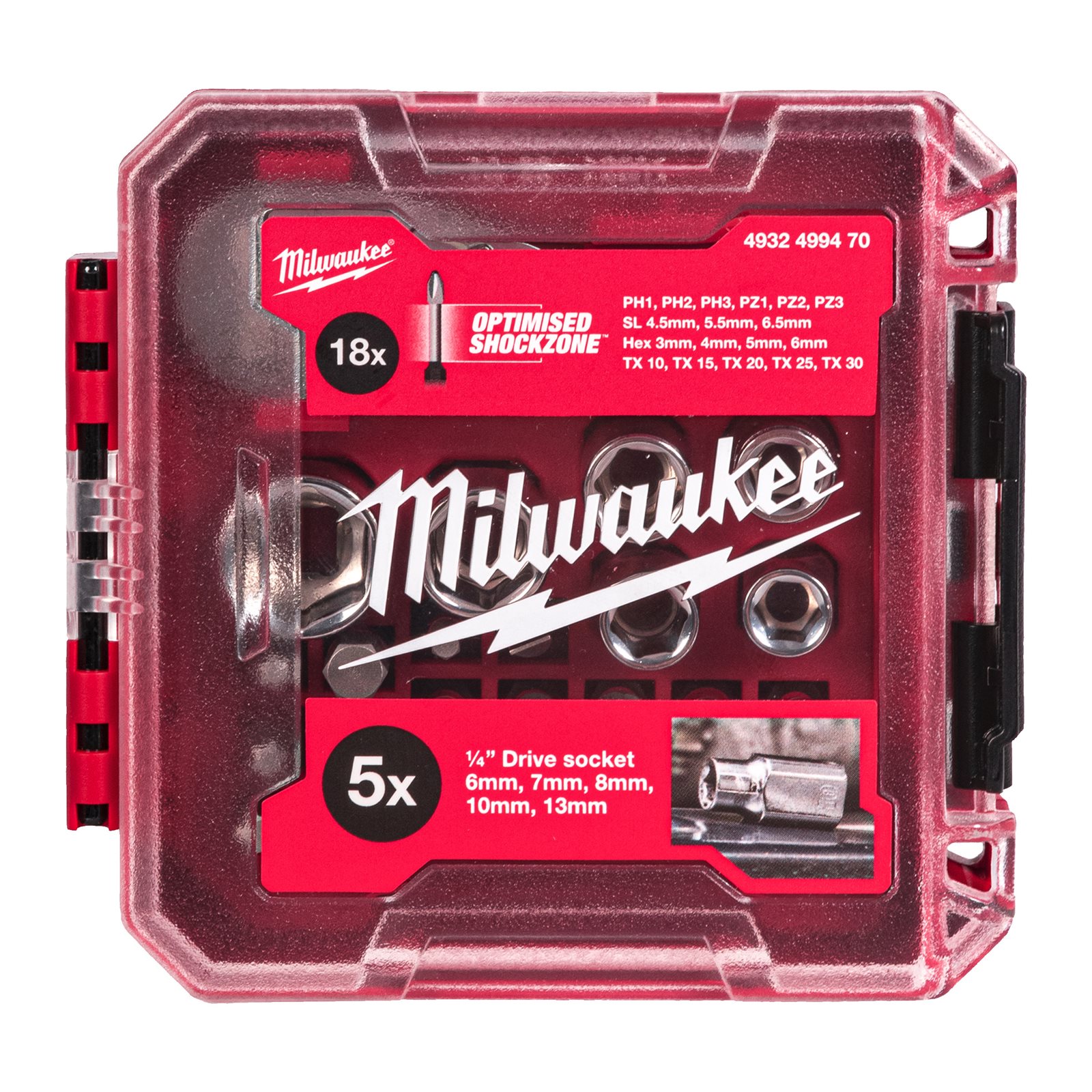Set compact cu antrenor cu clichet 1/4", biți și chei tubulare în cutie compatibilă PACKOUT 25 buc Milwaukee