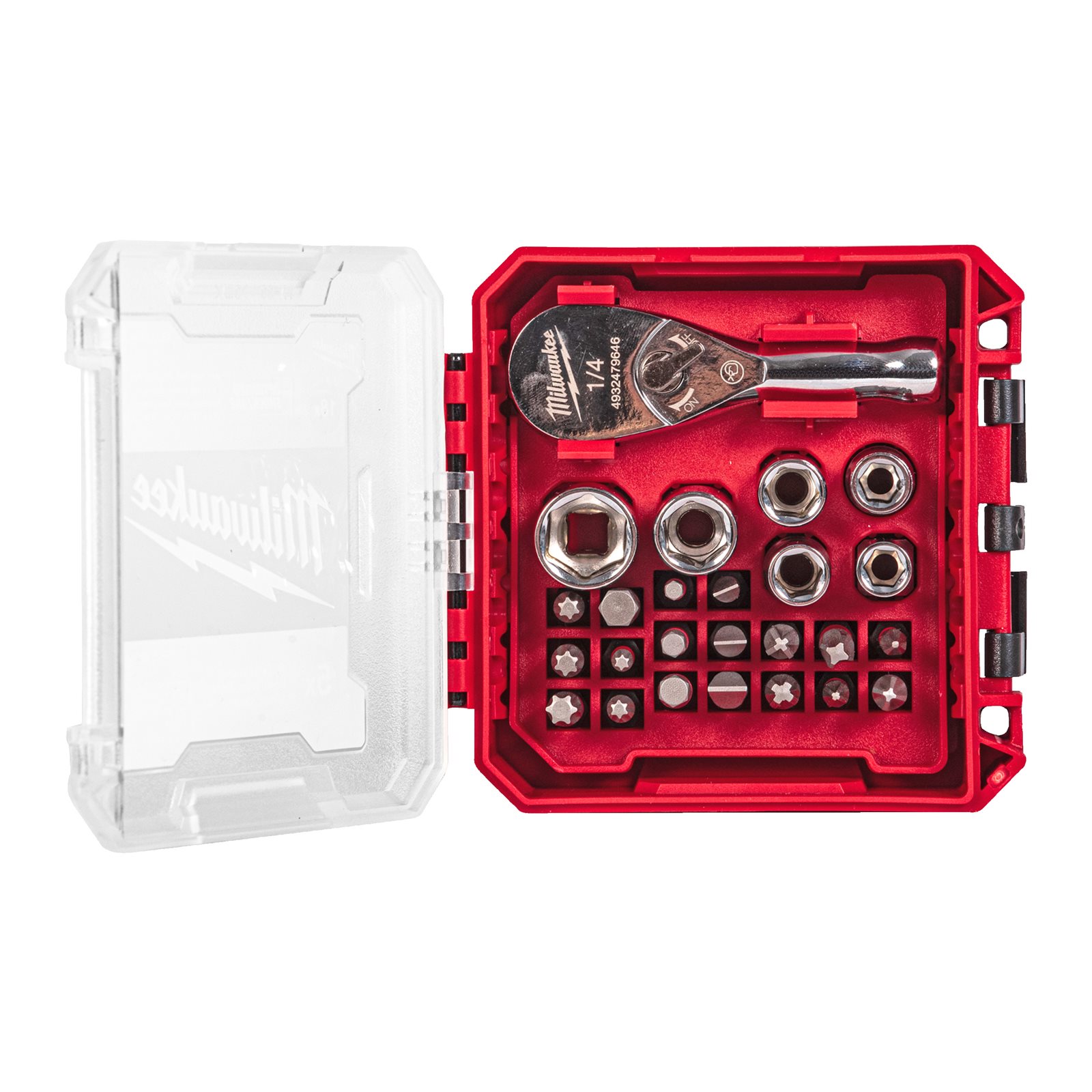 Set compact cu antrenor cu clichet 1/4", biți și chei tubulare în cutie compatibilă PACKOUT 25 buc Milwaukee - imagine 2