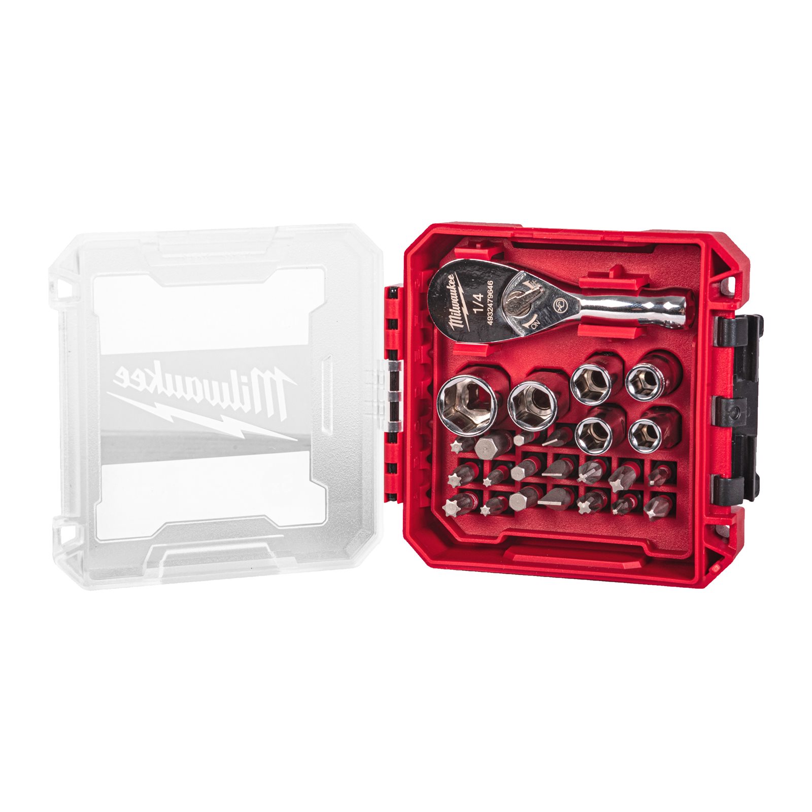 Set compact cu antrenor cu clichet 1/4", biți și chei tubulare în cutie compatibilă PACKOUT 25 buc Milwaukee - imagine 3