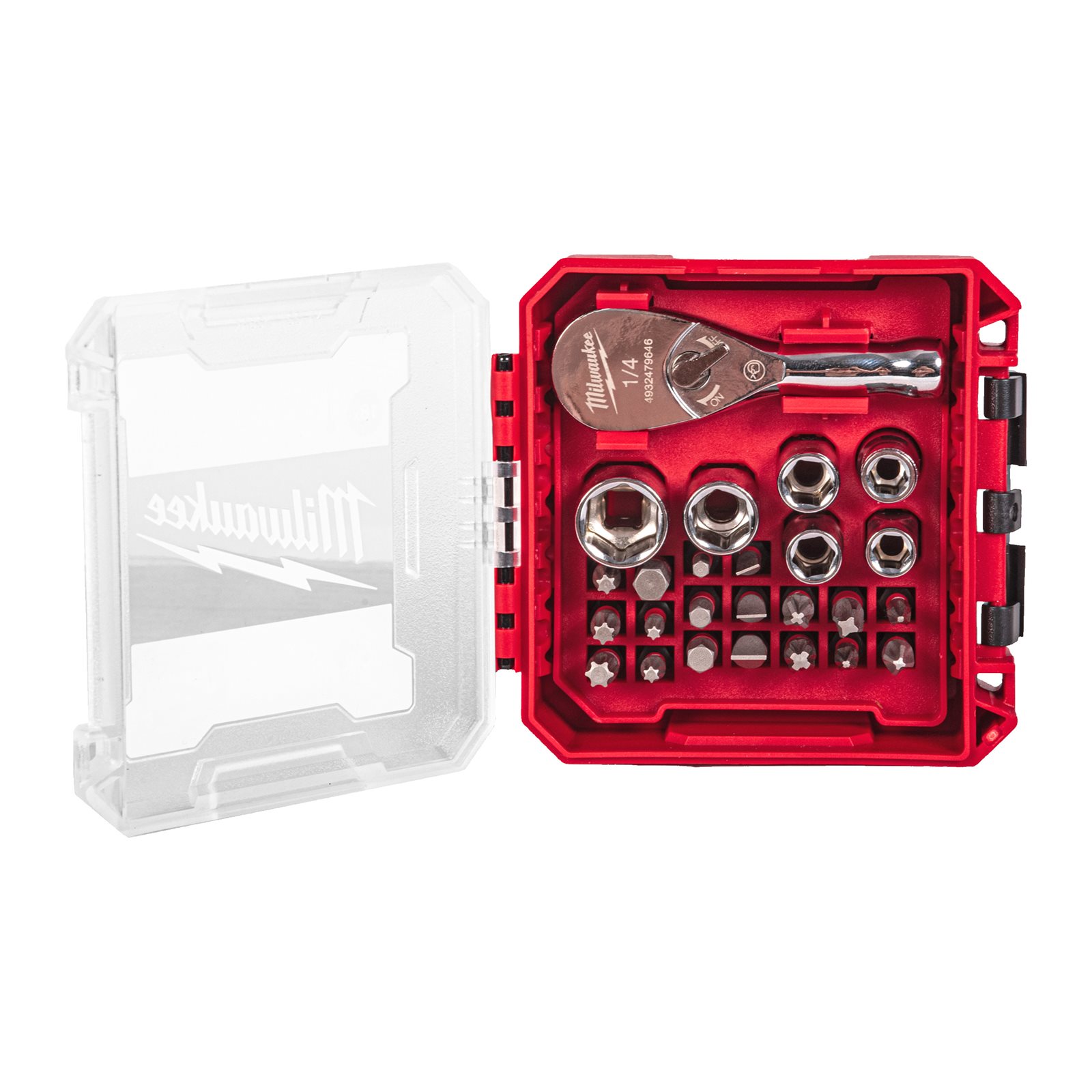 Set compact cu antrenor cu clichet 1/4", biți și chei tubulare în cutie compatibilă PACKOUT 25 buc Milwaukee - imagine 4