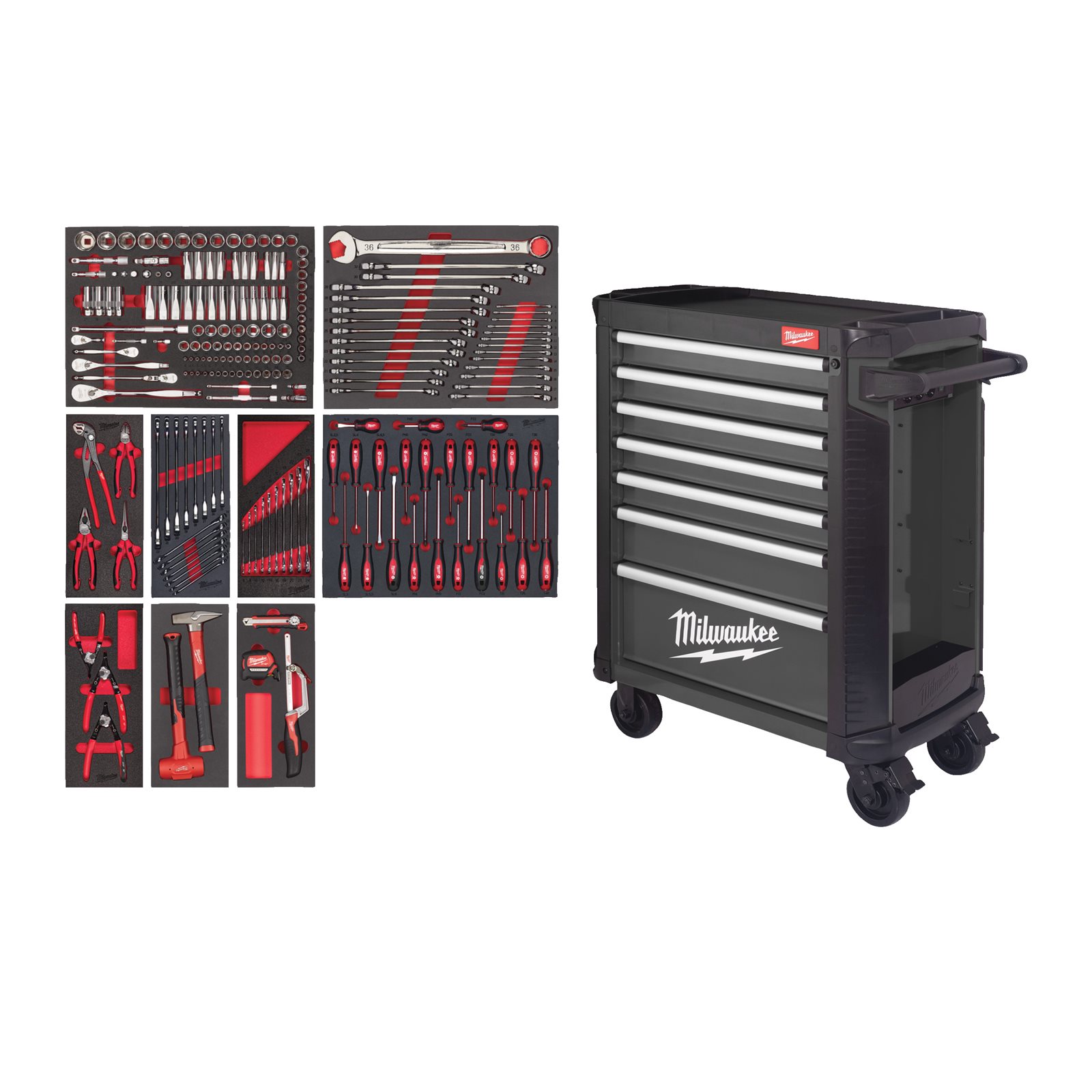 TOOLGUARD Dulap de scule mobil, cu 7 sertare, metalic, 78 cm dotat cu scule, EU 206 buc 78cm Milwaukee