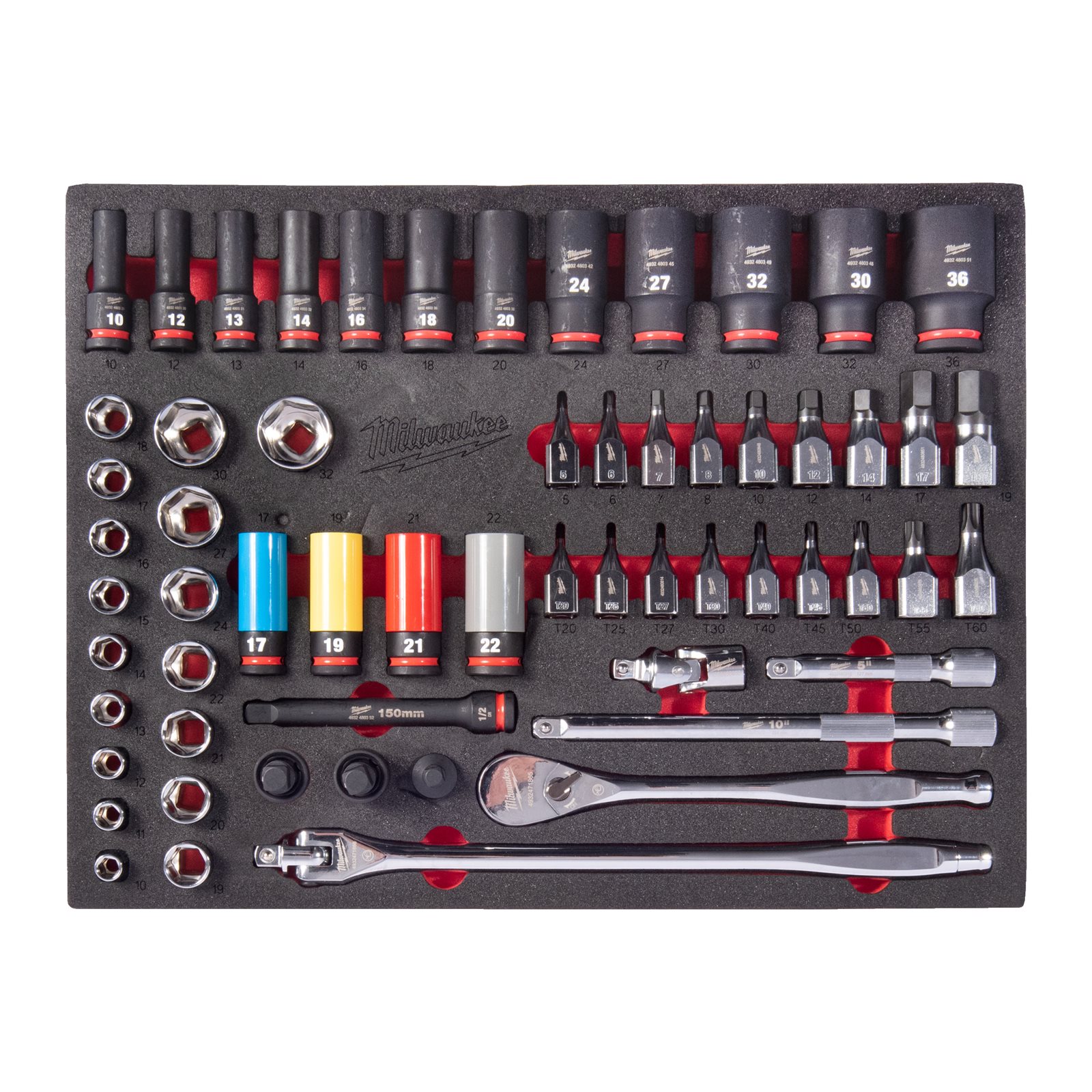 Set inserție spumă - antrenor cu clichet și chei tubulare de impact 1/2" 60 buc Milwaukee 4932500757