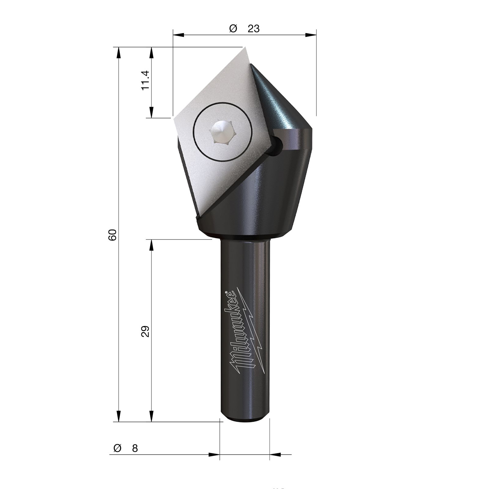 Freze pentru caneluri în V cu cuțite din carbură interschimbabile 8 V 60mm Milwaukee - imagine 2
