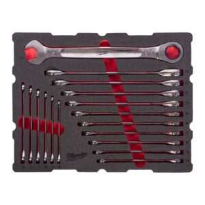 Set inserție spumă PACKOUT chei combinate cu clichet MAX BITE 17 buc Milwaukee 4932501872