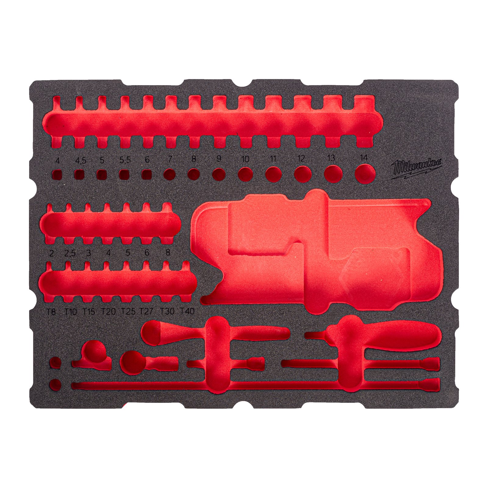 Set inserție spumă PACKOUT antrenor cu clichet 1/2" și cap chei tubulare cu bit 67 buc Milwaukee 4932502035