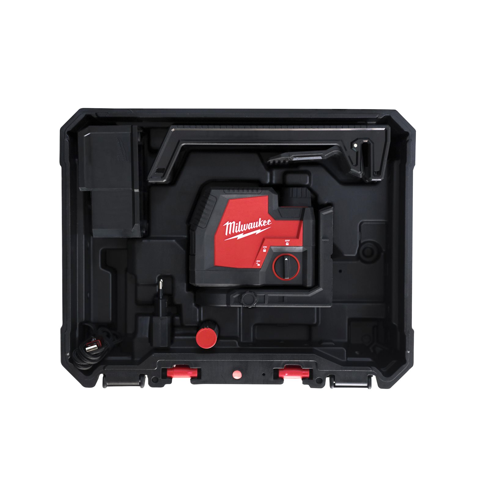 Nivelă laser în cruce cu funcție de plumb, fascicul verde, reîncărcabilă REDLITHIUM USB Milwaukee L4 CLLP-301C - continutul pachetului 1