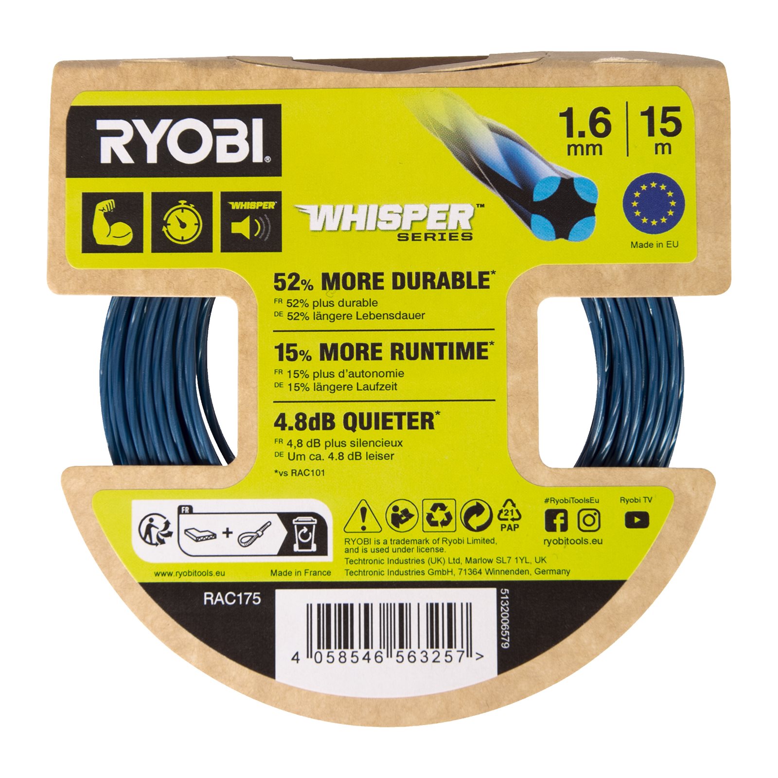 Fir de tuns Whisper de 1,6 mm (15 m) Ryobi RAC175 - imagine 3