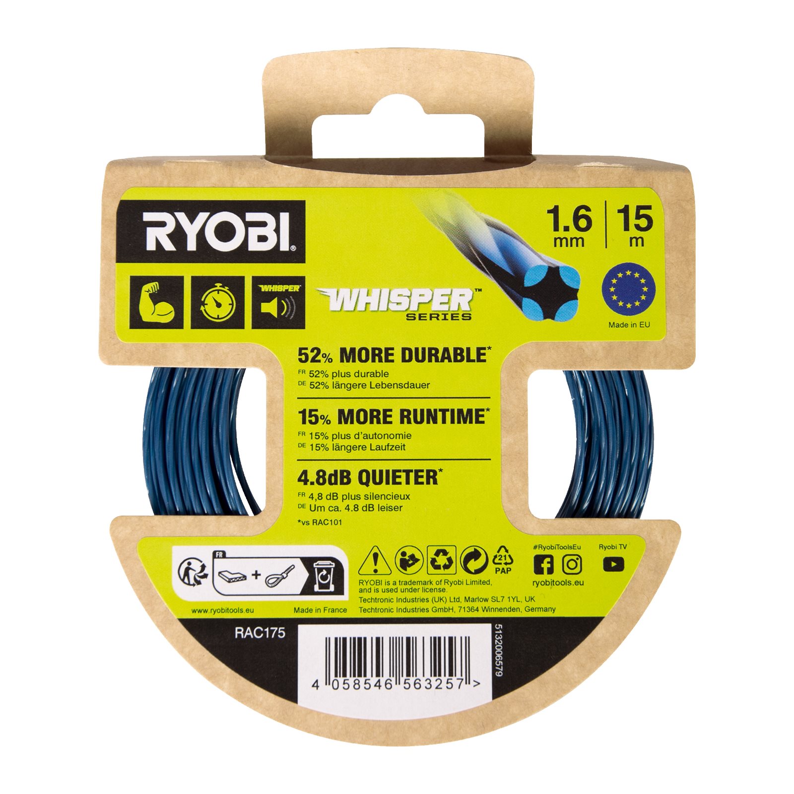 Fir de tuns Whisper de 1,6 mm (15 m) Ryobi RAC175 - imagine 4