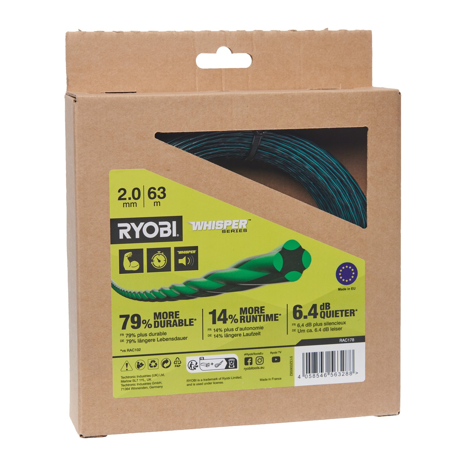 Fir de tuns Whisper de 2,0 mm (63 m) Ryobi RAC178 - imagine 3