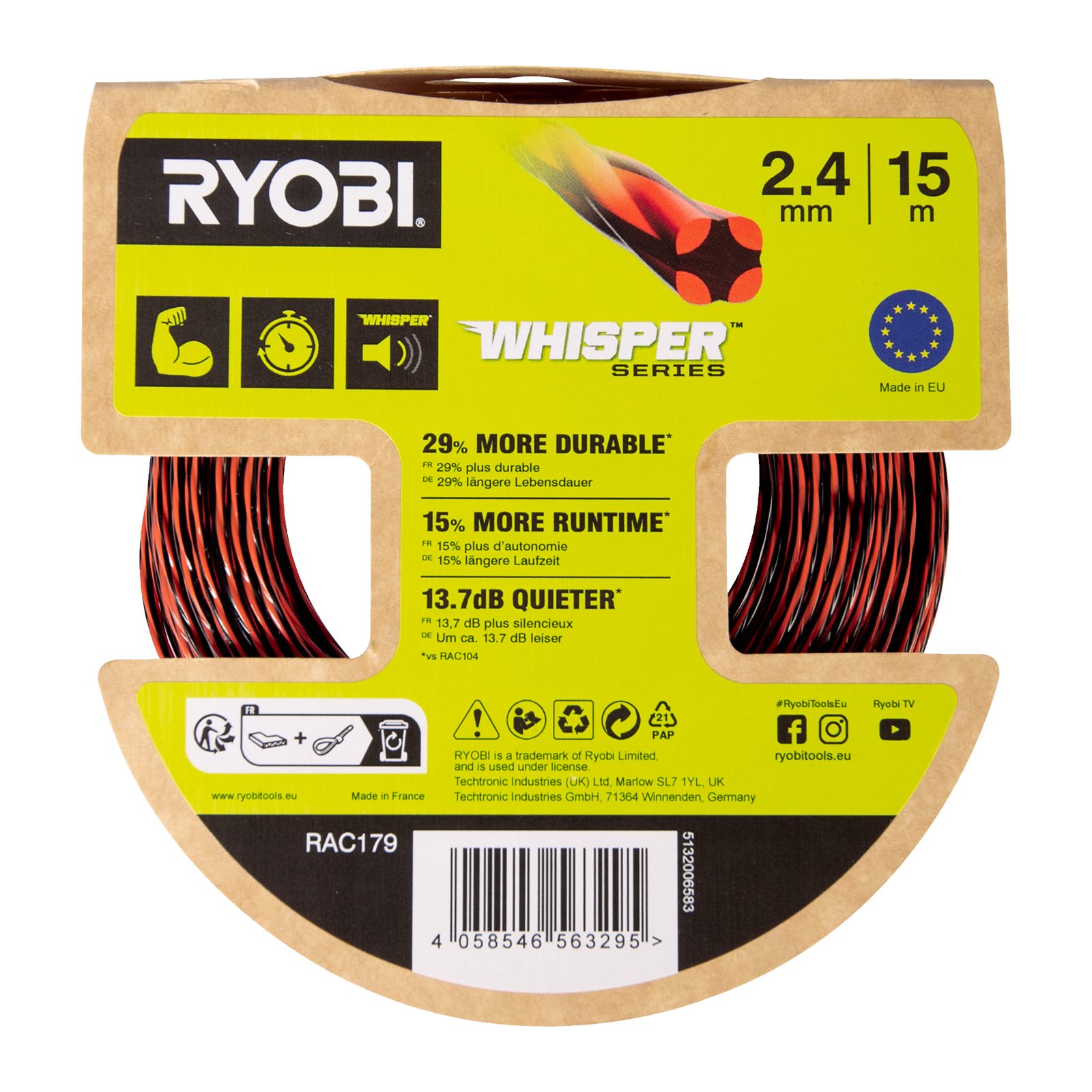 Fir de tuns Whisper de 2,4 mm (15 m) Ryobi RAC179 - imagine 3