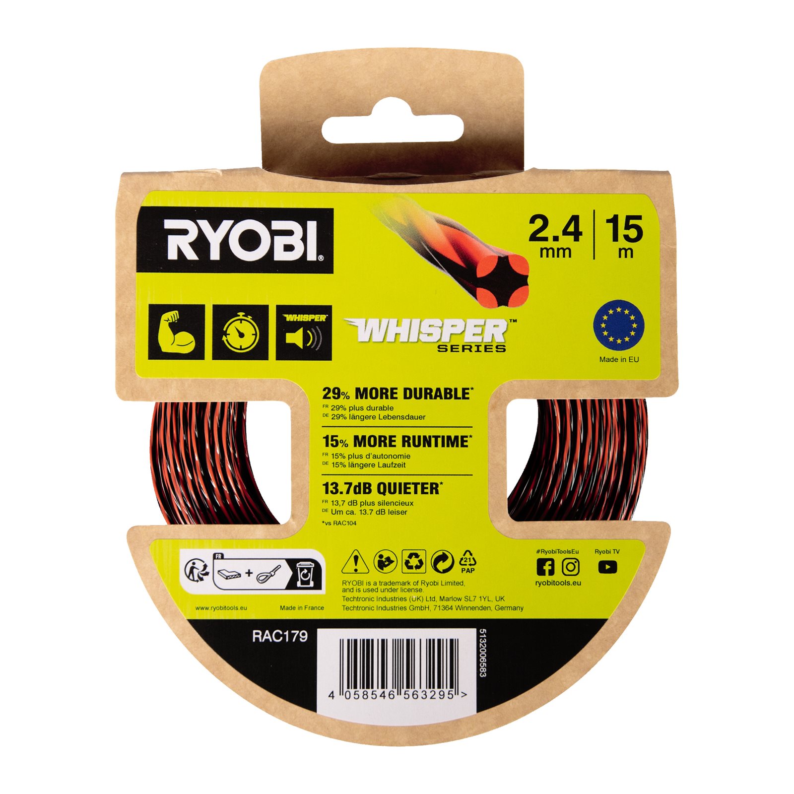 Fir de tuns Whisper de 2,4 mm (15 m) Ryobi RAC179 - imagine 4