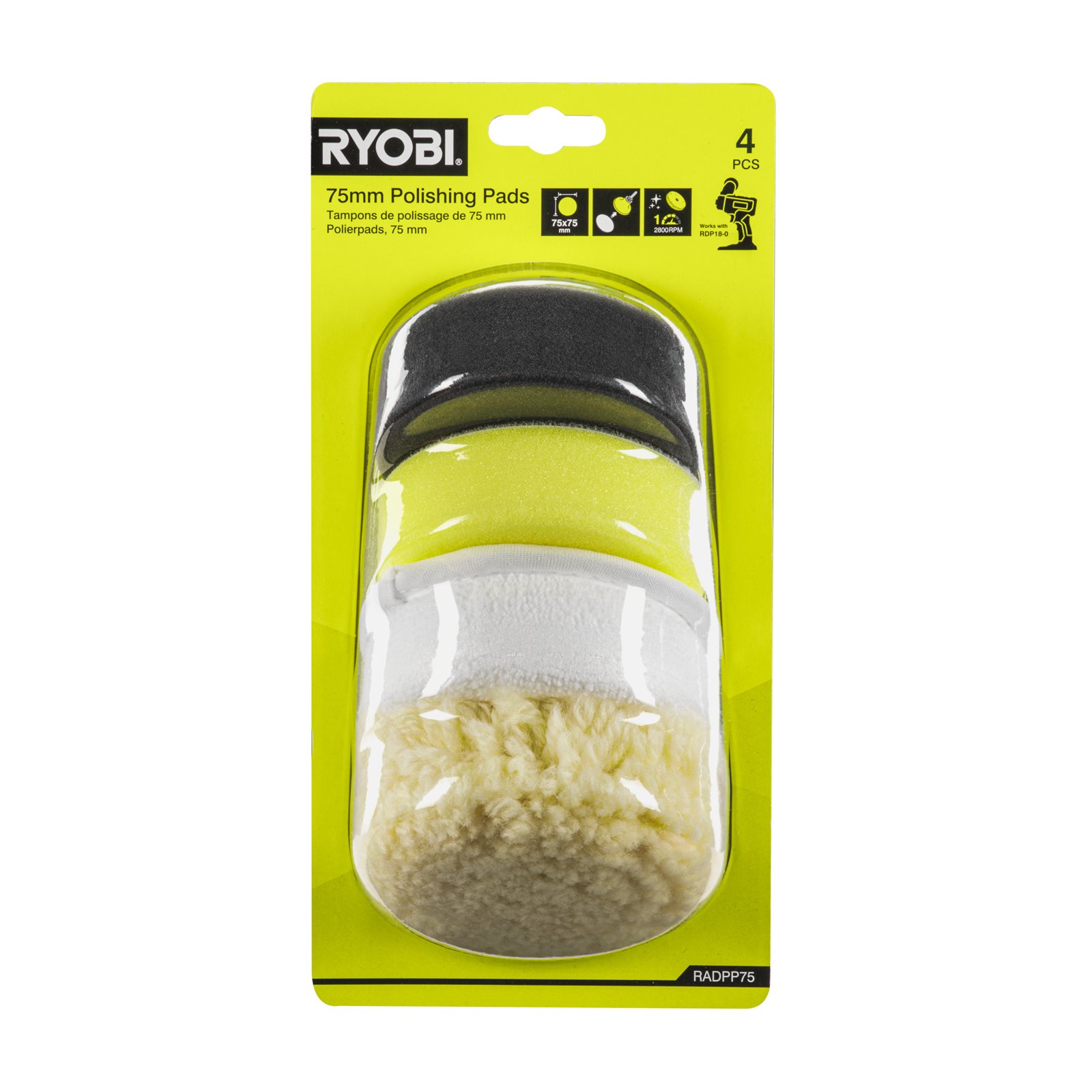 4 bucăți de tampoane de lustruire de 75 mm Ryobi RADPP75 - imagine 2