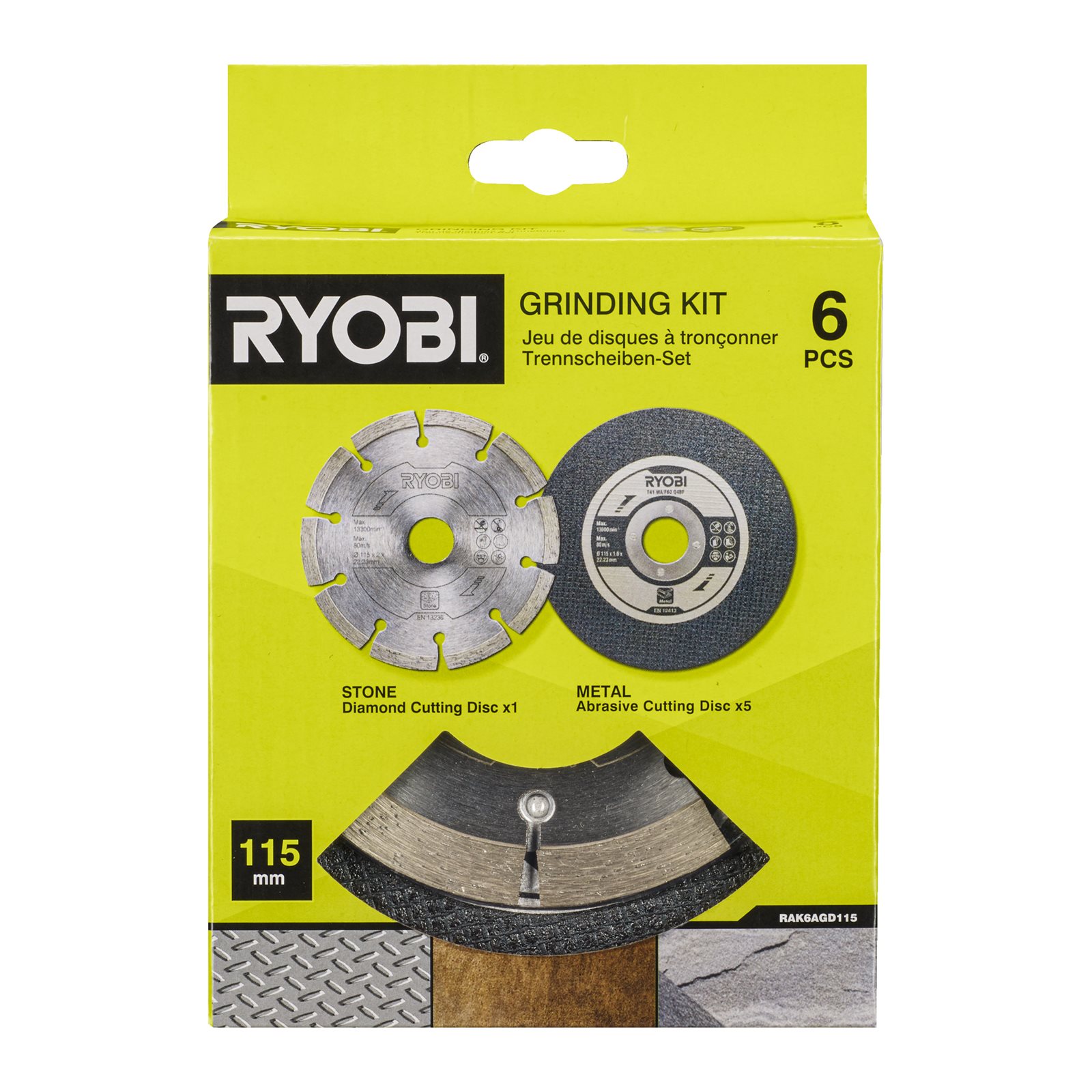 Kit discuri de tăiere pentru polizor unghiular de 115 mm (6 bucăți) Ryobi RAK6AGD115 - in utilizare 1