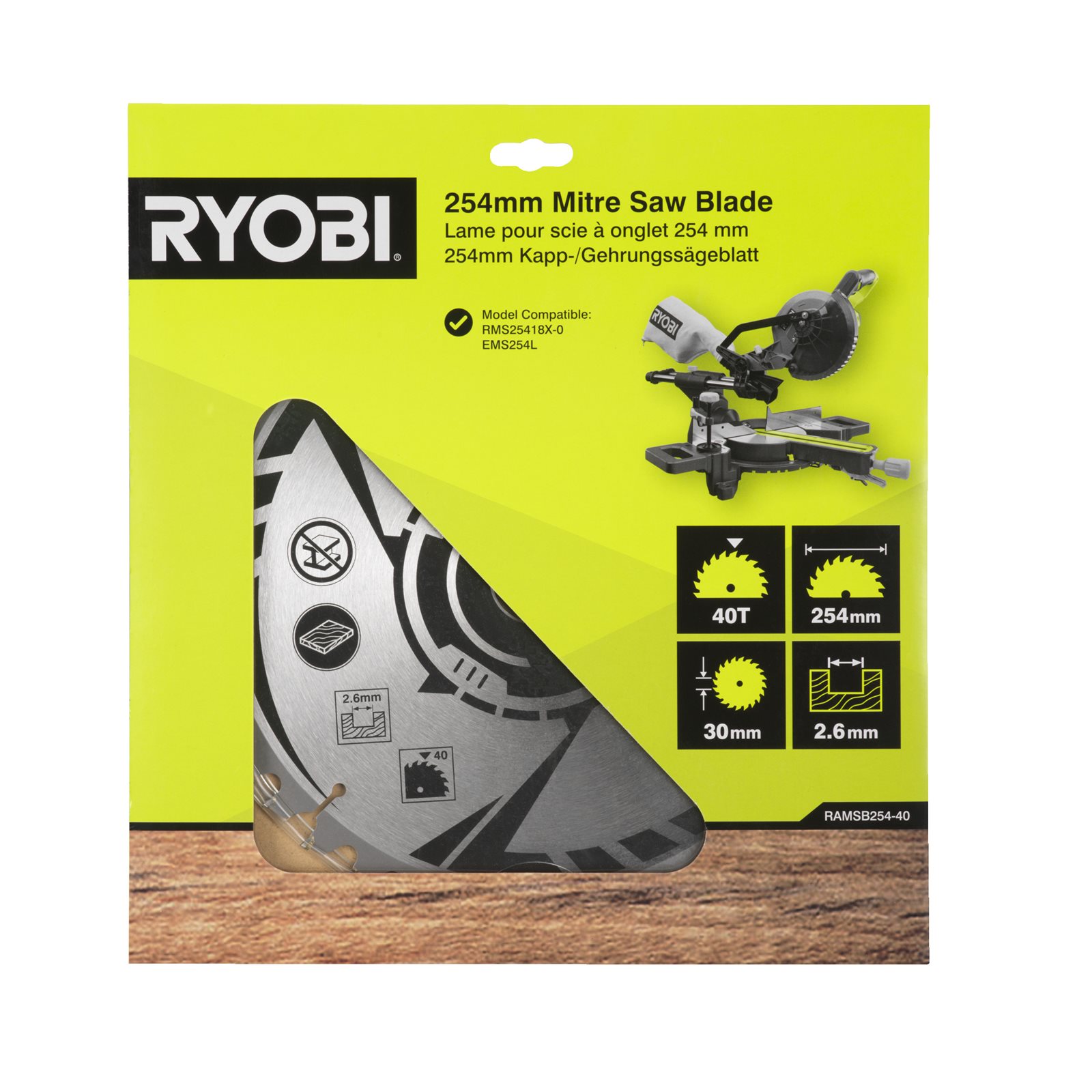 Lamă fierăstrău cu dinți pentru tăieri înclinate 254mm 40 dinți Ryobi RAMSB254-40 - imagine 3