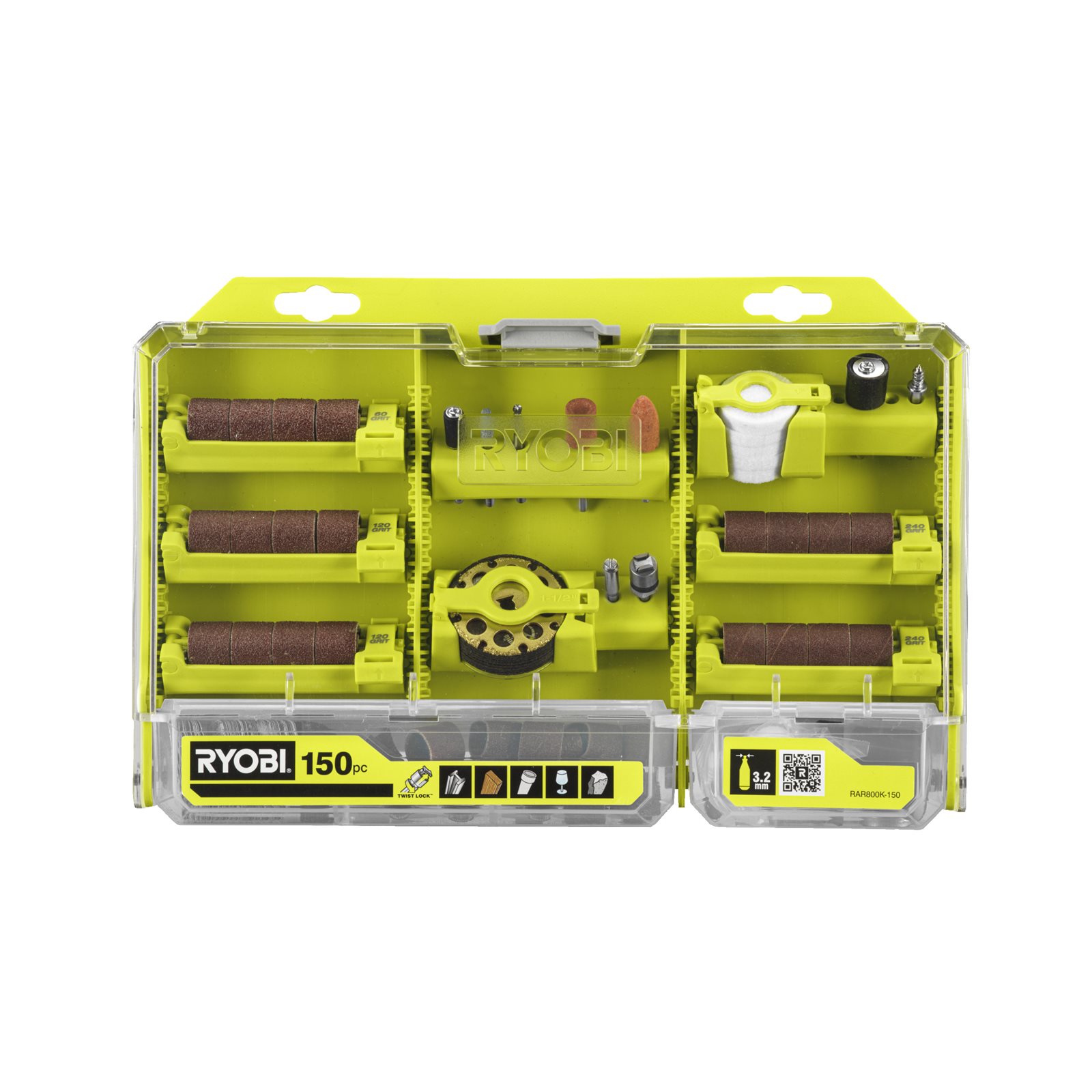 Set de accesorii multifuncționale de 150 de piese cu blocare prin răsucire Ryobi RAR800K-150 - imagine 2