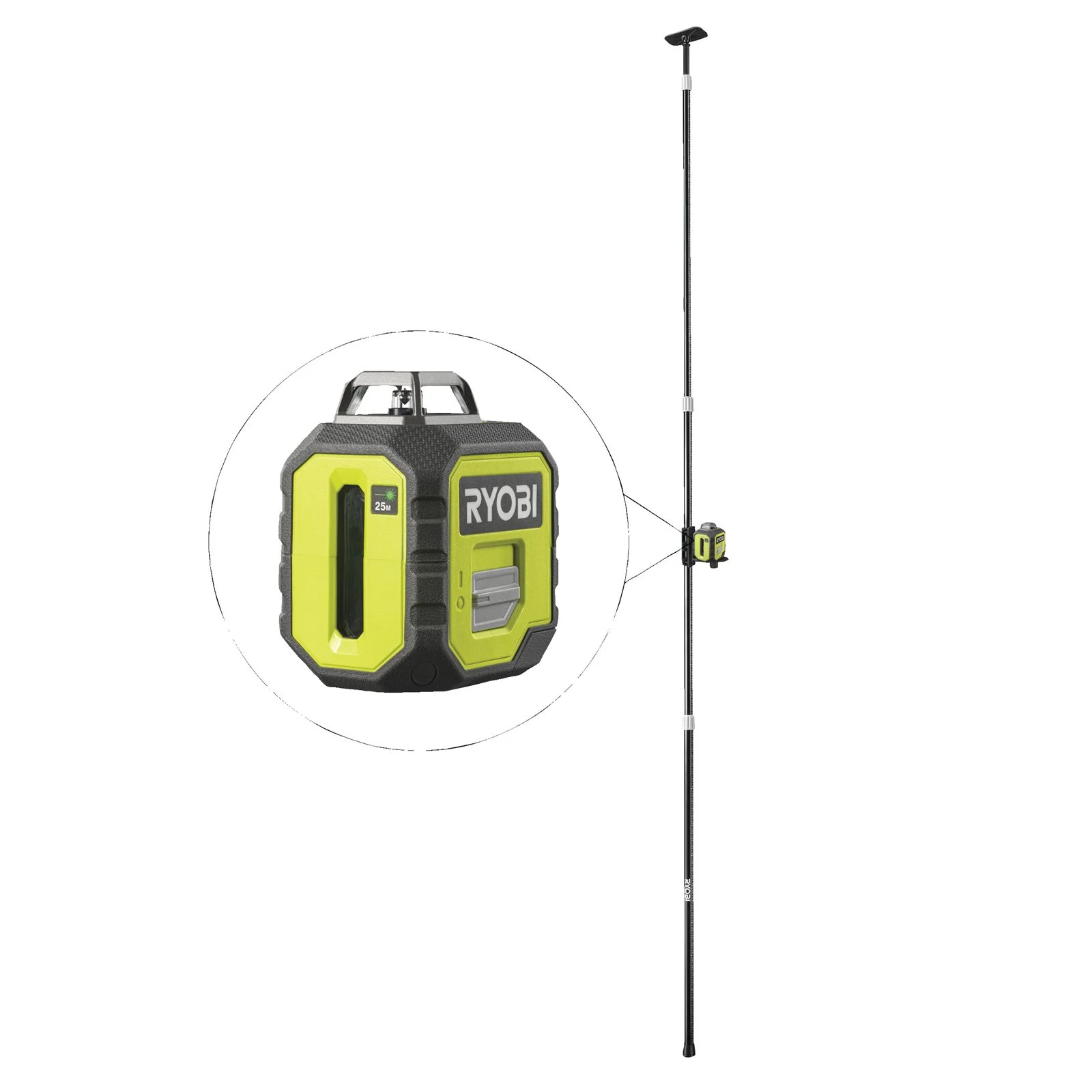 Set nivelă laser 360°, lumină verde, cu suport telescopic Ryobi RB360GLL-K
