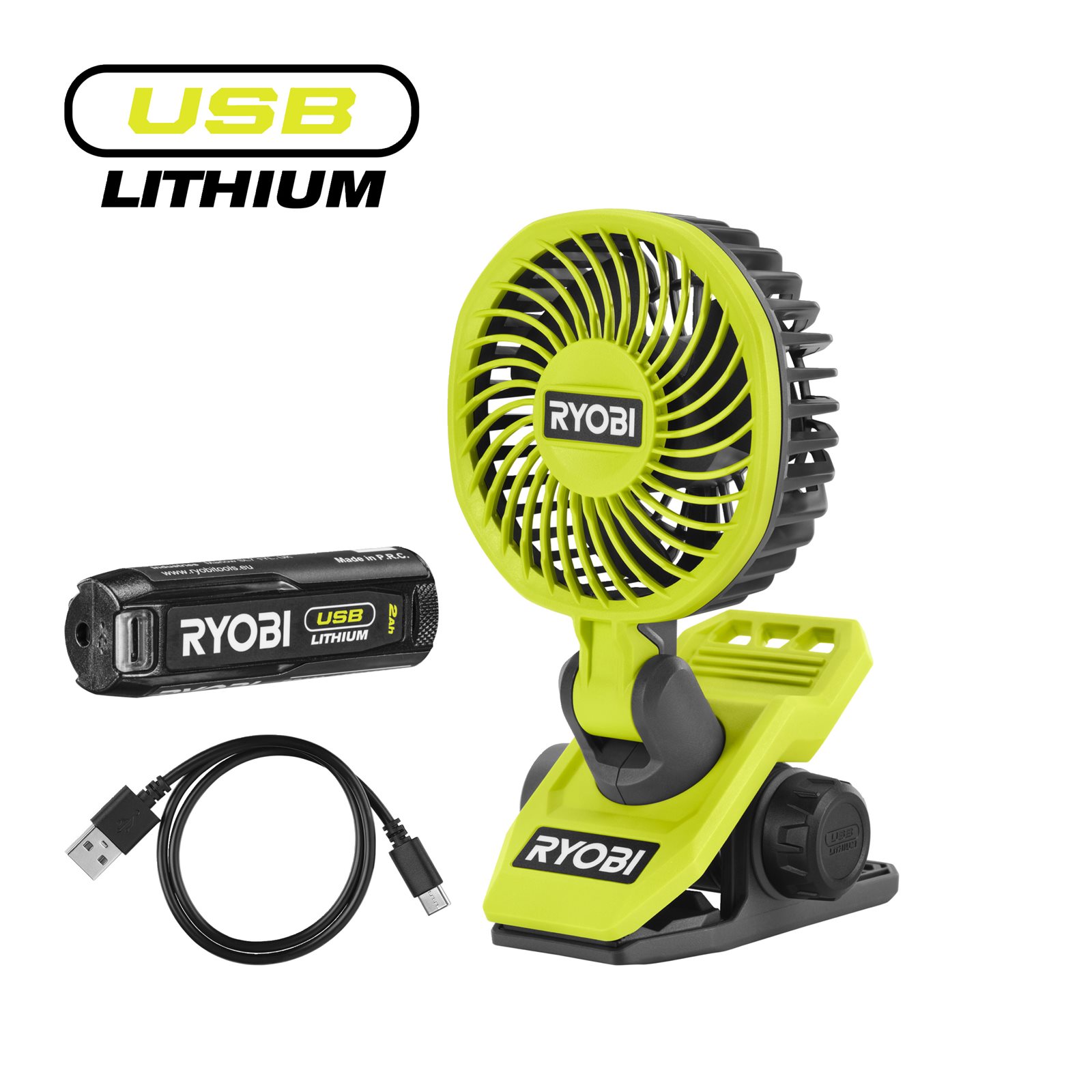 Ventilator USB Lithium 4V (1x 2,0Ah) cu clemă de prindere Ryobi RCF4-120G