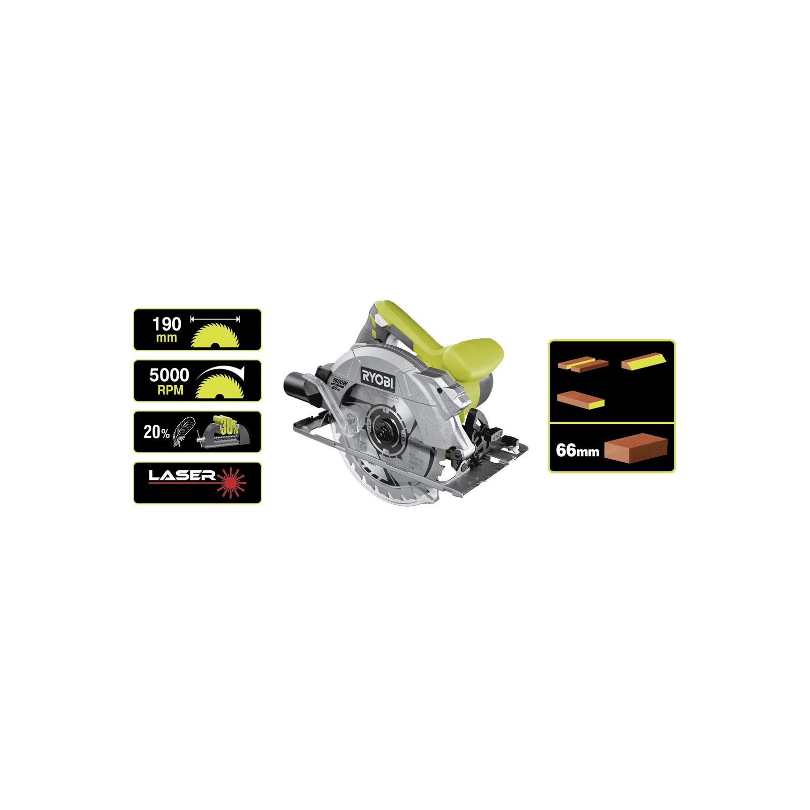 Fierăstrău circular electric 1600 W Ryobi RCS1600-K - imagine 3