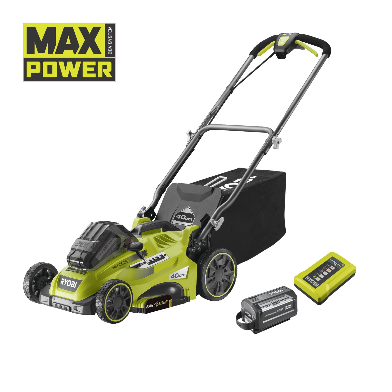 Mașină electrică de tuns iarba fără cablu 36V de 40cm (1 x 6,0Ah) cu funcție Power Assist Ryobi RLM36X41H60PG