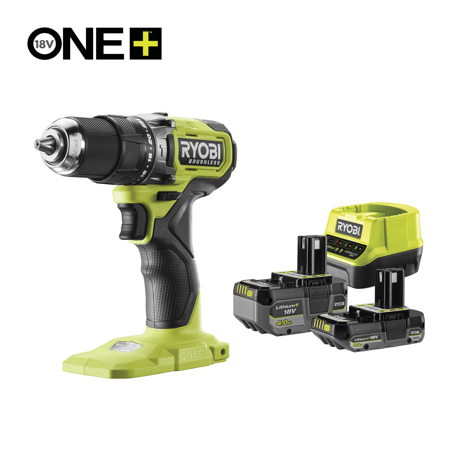 Mașină de găurit cu percuție 18V ONE+ fără perii și fără cablu (4,0Ah, 2,0Ah) Ryobi RPD18BL1-2C42S