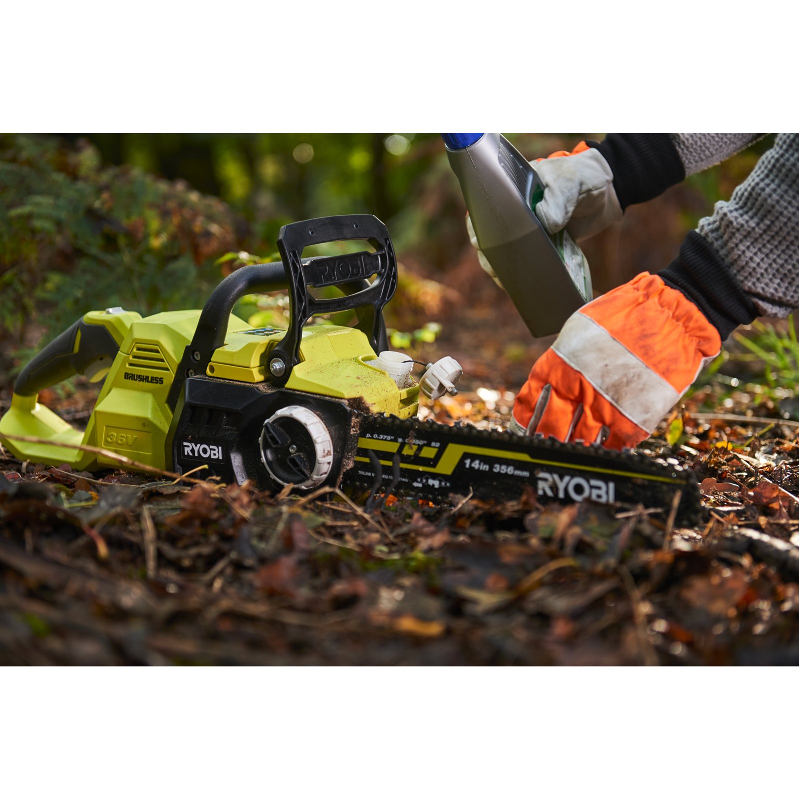 Fierăstrău cu lanț 36V MAX POWER , motor fără perii, lamă 35cm (1 x 5,0Ah) Ryobi RY36CSX35A-150 - detaliu 1